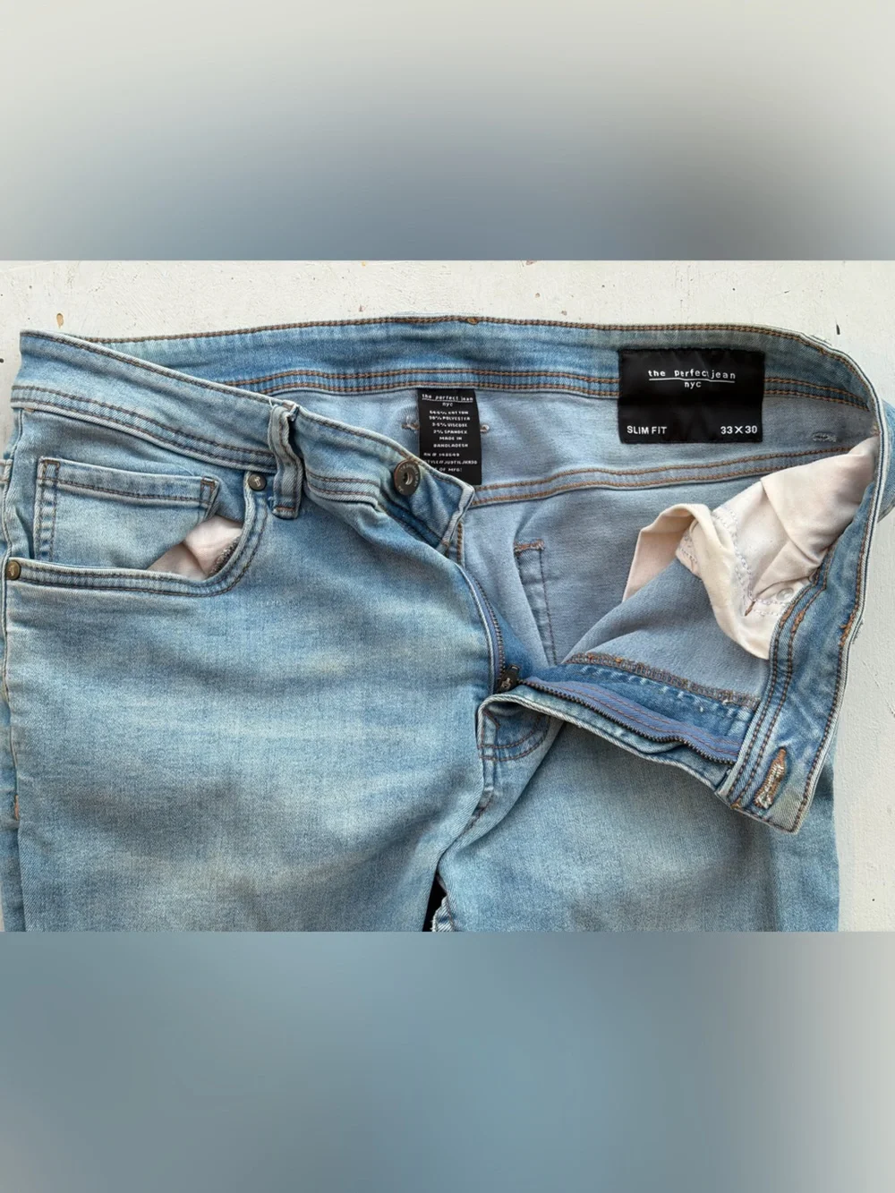 Men's Perfect Jean NYC Blue Slim 33x30 Light Normcore Stretch Slim City Stone